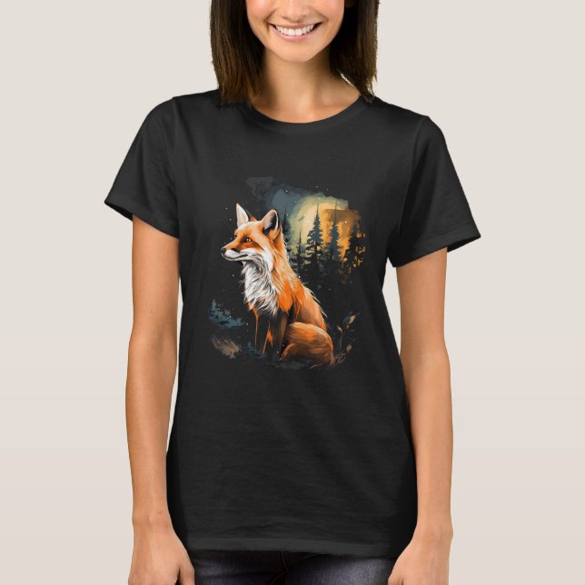 Fox Forest Nature Älskare Mountains Hiking Camping T Shirt (Framsida)