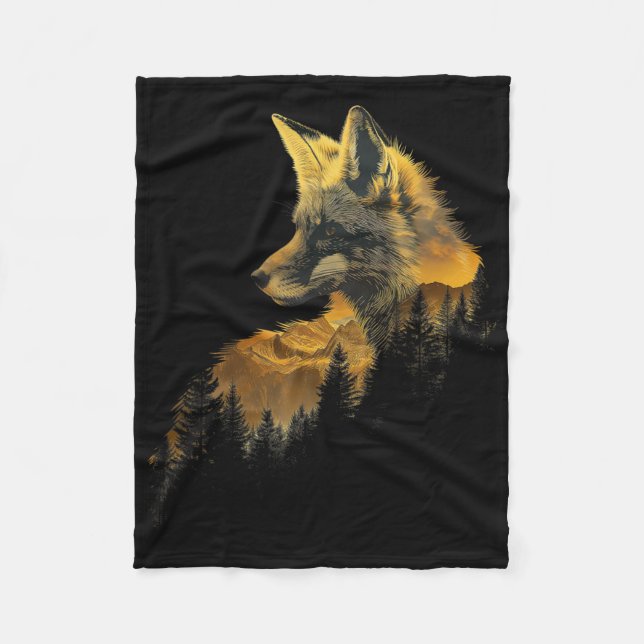 Fox Forest Nature Lover Mountains Hiking Camping H Fleecefilt (Framsidan)