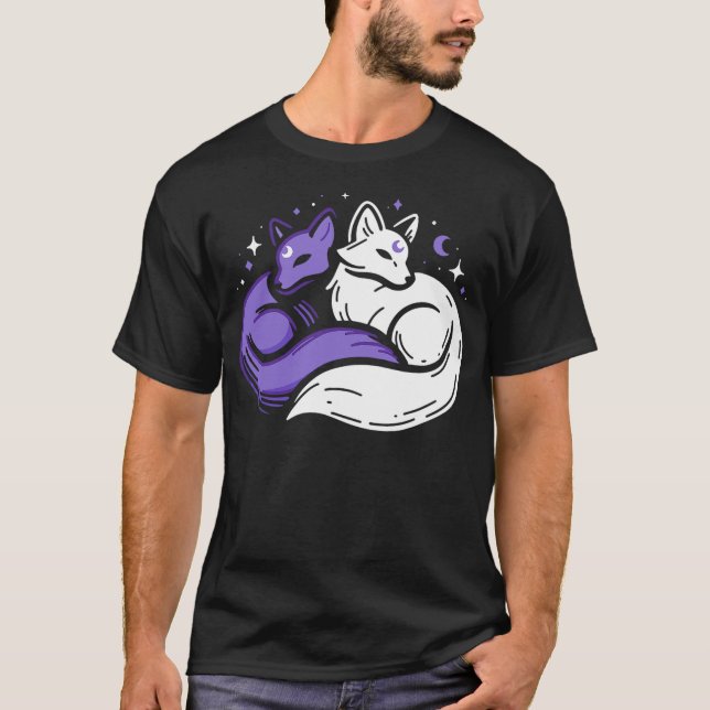 Fox Foxes Night Stars Crescent Moon Spirit Celesti T Shirt (Framsida)