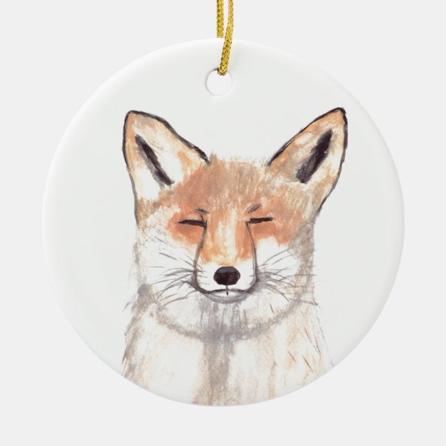 Fox från djurplantor, vattenfärgad vildmark julgransprydnad keramik (Framsidan)