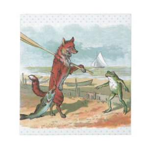 Fox Frog Fishing Antique Illustration Anteckningsblock