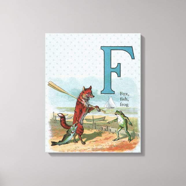 Fox Frog Fishing Antique Illustration Canvastryck (Framsida)