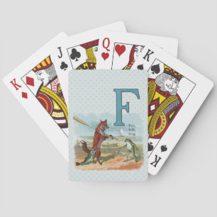 Fox Frog Fishing Antique Illustration Casinokort