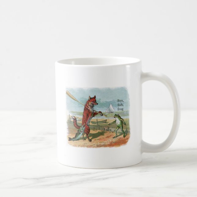 Fox Frog Fishing Antique Illustration Kaffemugg (Höger)