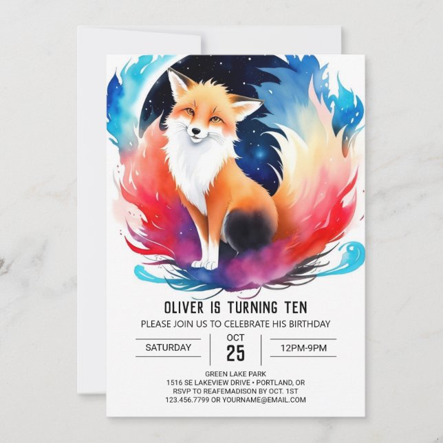 Fox Frolic i Skogen Birthday Inbjudningar (Framsida)