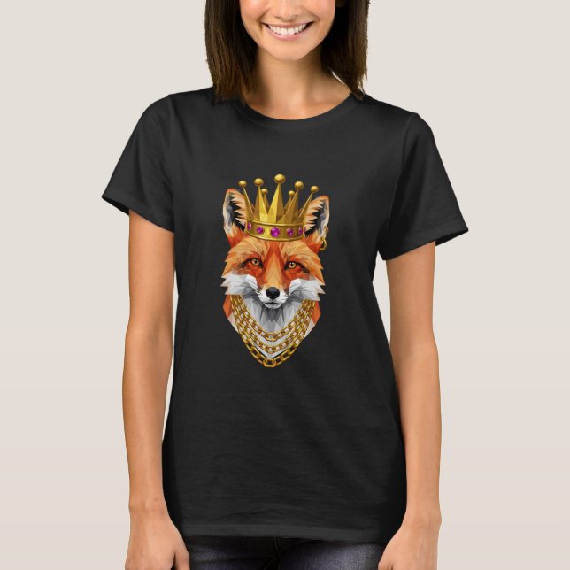 Fox Gangster Golden Crown King Regal Art T Shirt (Framsida)