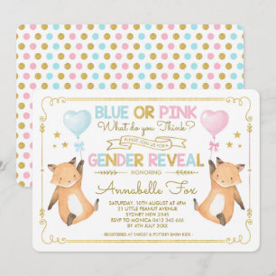 Fox Gender Reveal Baby Shower Blue Rosa Guld Inbjudningar