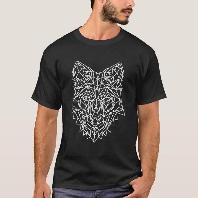 Fox Geometric Head Polygonal Poly Wild Animal Line T Shirt (Framsida)