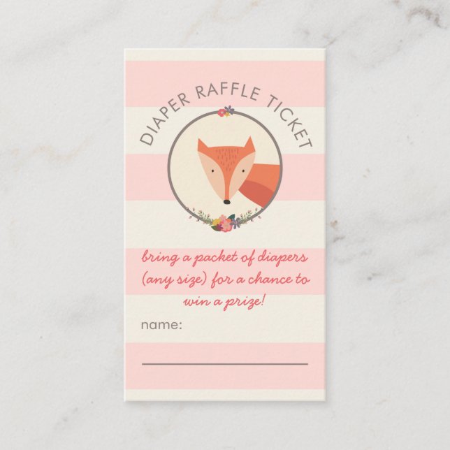 Fox Girl Baby Shower Games Diaper Raffle Biljett Tilläggskort (Framsida)