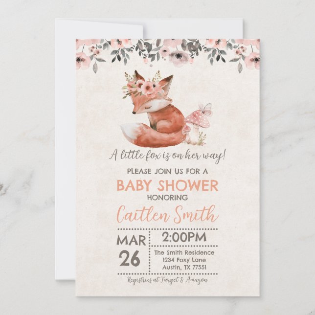 Fox Girl Baby Shower Woodland Rustic-inbjudan Inbjudningar (Framsida)
