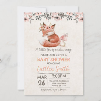 Fox Girl Baby Shower Woodland Rustic-inbjudan Inbjudningar