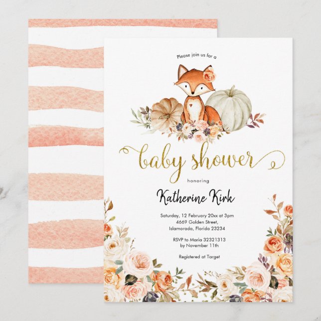 Fox Girl Fall Baby Shower-inbjudan Inbjudningar (Fram/baksida)