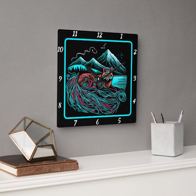 Fox Guardian of the Cliffs Fyrkantig Klocka (Kontor)