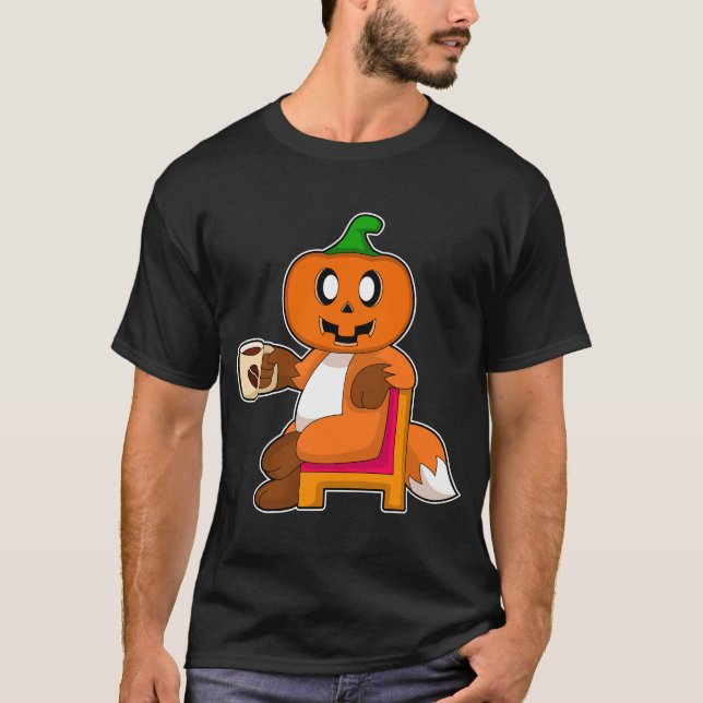 Fox Halloween Pumpkin Coffee T Shirt (Framsida)