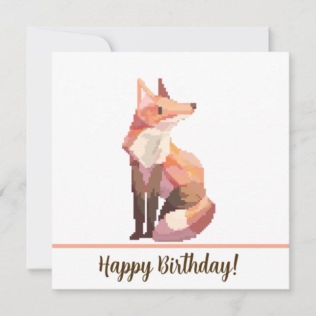 Fox Happy birthday Pixelart, Pixel Art Kort (Framsida)