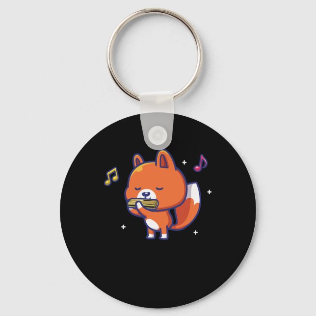 Fox Harmonica Instrument Blues Music Ljud Gift Nyckelring (Framsida)