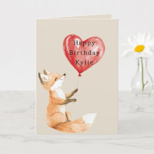 Fox Heart Balloon Birthday Kort
