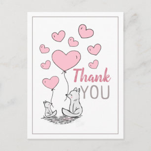 Fox Hearts Baby Shower Tack Postcard Inbjudan Vykort