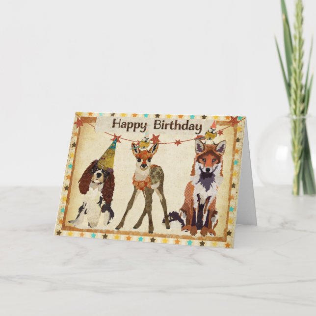 Fox, Hund, Fawn och Little Birthday Card Kort (Framsida)