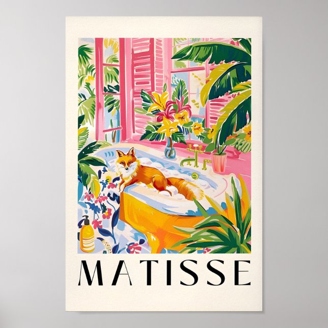 Fox i badkar som inspirerats av Matisse Art, Rosa  Poster (Framsidan)