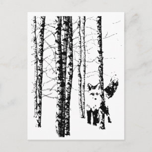Fox i Birch Forest Modern Art Vykort