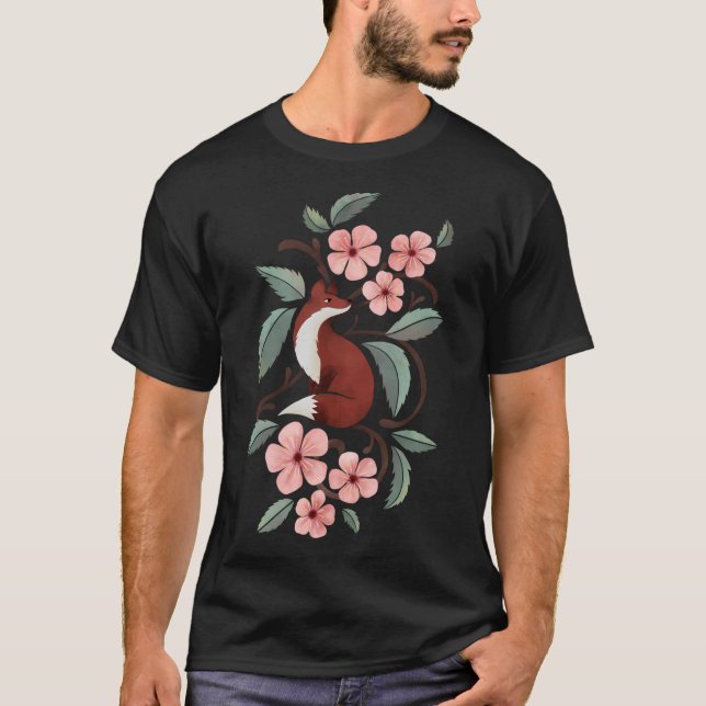 Fox i Cherry-Blommar T Shirt (Framsida)