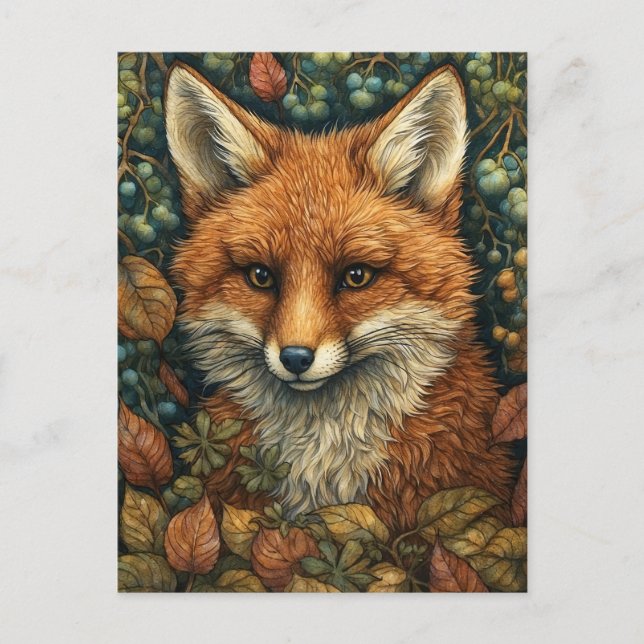 Fox i Dreamy och Whimsical Autumn Forest Helg Vykort (Framsida)
