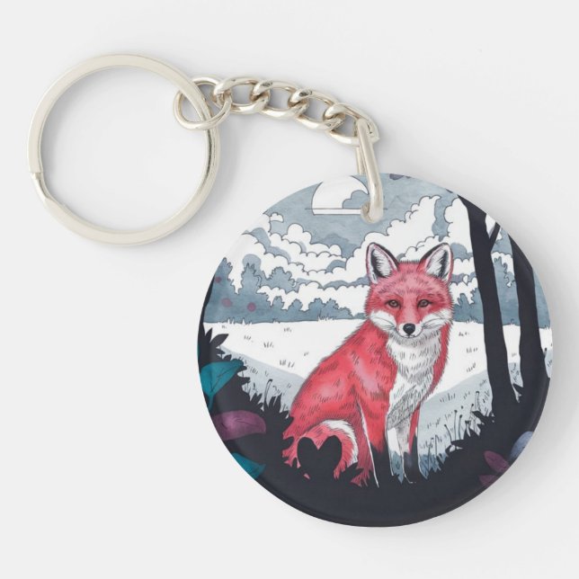 Fox i Forest Clearing Round Acrylic Keychain (Framsidan)