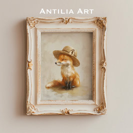 Fox i Hat Whimsical Vintage Woodland Animal Poster