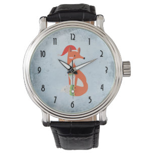 Fox i julklapp på Blå Grått Vintage-baksidan Armbandsur