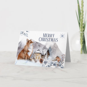 Fox i land skogslogg, fågel DIY önskemål Kort