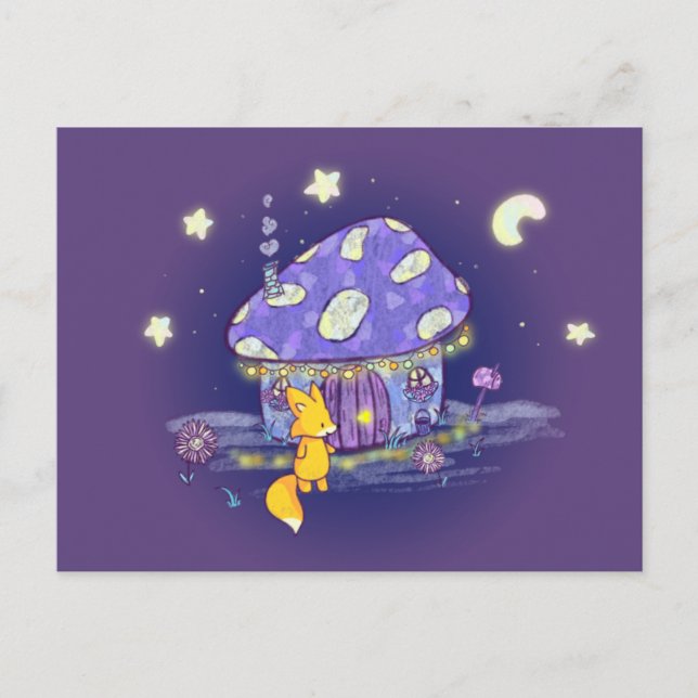 Fox i Lunar Mushroom House Postcard Vykort (Framsida)