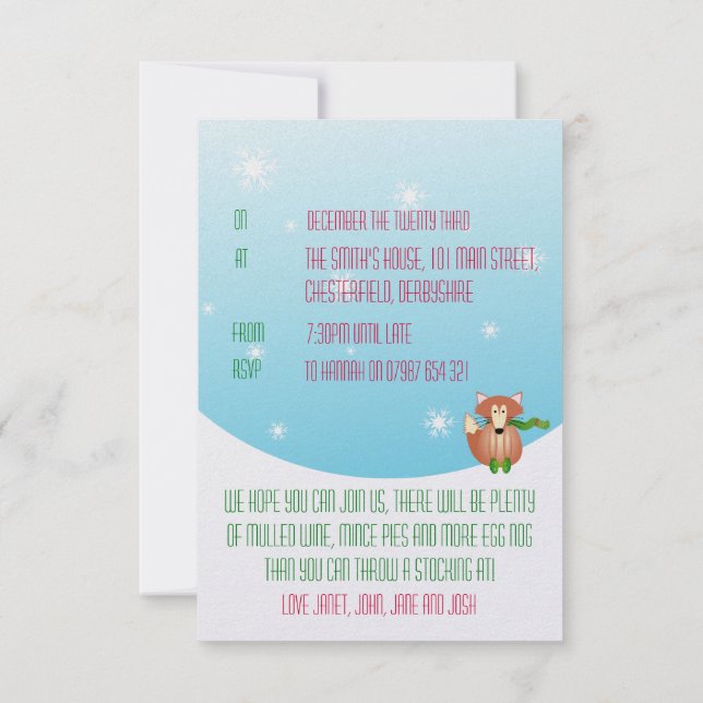 Fox i Mittens-inbjudan Inbjudningar (Baksida)