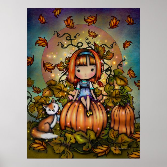 Fox i Pumpkin Patch Cute Autumn Art Poster (Framsidan)