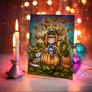 Fox i Pumpkin Patch Cute Halloween Art Kort