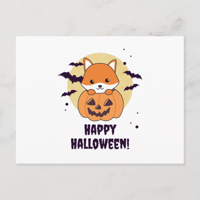 Fox i Pumpkin Sweet Foxes Happy halloween Vykort (Framsida)