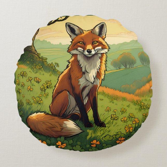 Fox i Shamrocks Rund Kudde (Framsidan)