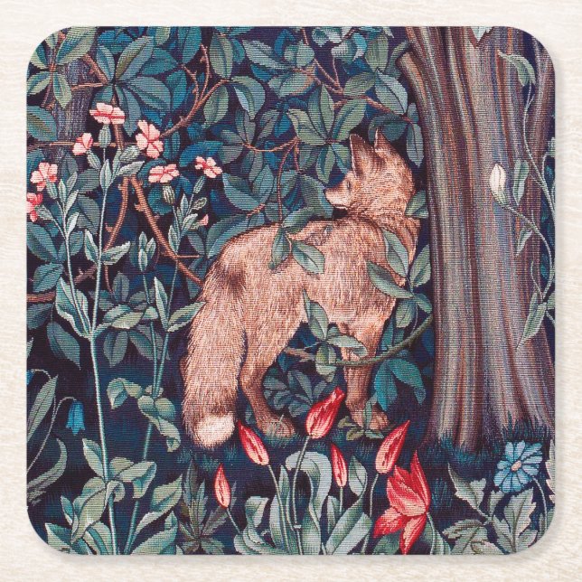 Fox i skogen, William Morris Underlägg Papper Kvadrat (Framsidan)