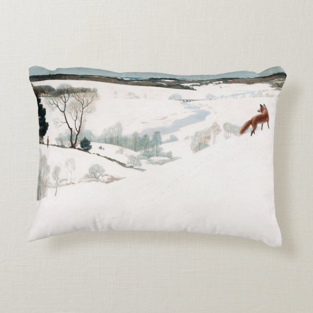 Fox i Snö, 1935 av Newell Convers Wyeth Prydnadskudde (Baksidan)