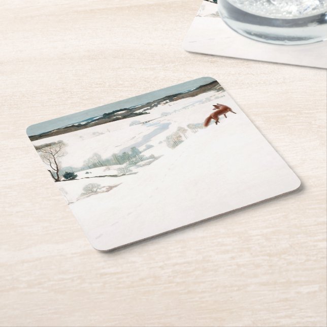 Fox i Snö, 1935 av Newell Convers Wyeth Underlägg Papper Kvadrat (Vinklad)