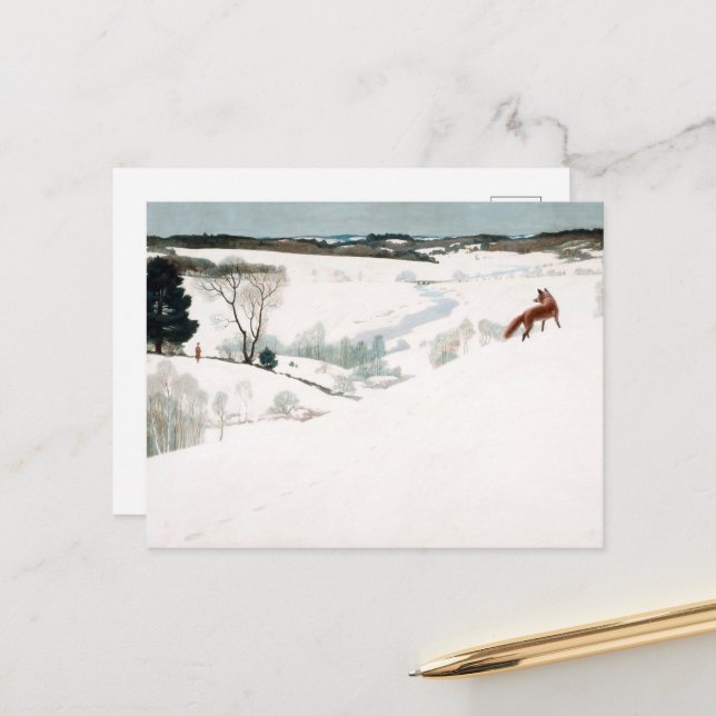 Fox i Snö av Newell Convers Wyeth Helg Vykort (Fram/Back In Situ)