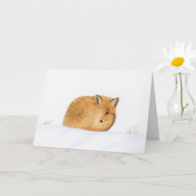 Fox i snö-julen kort (Liten växt)