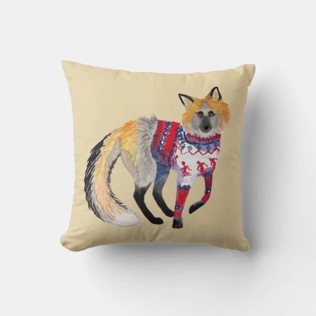 Fox i Sticka Sweater Dekorativ kudde (Framsida)