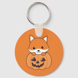 Fox in Pumpkin Sweet Foxes Happy halloween Keychai Nyckelring