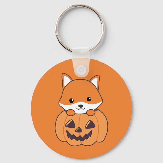 Fox in Pumpkin Sweet Foxes Happy halloween Keychai Nyckelring (Framsida)