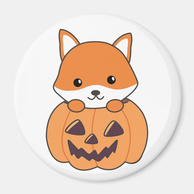 Fox in Pumpkin Sweet Foxes Happy halloween Magnet (Framsidan)