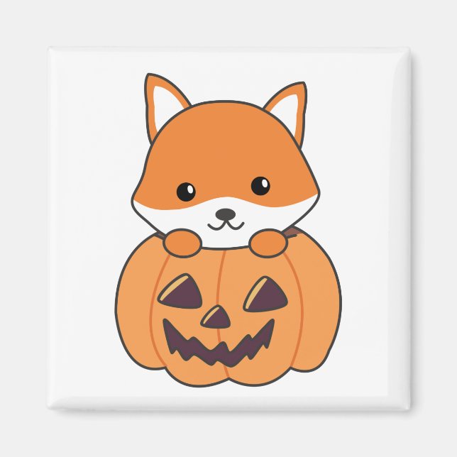 Fox in Pumpkin Sweet Foxes Happy halloween Magnet (Framsidan)