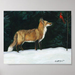 "Fox in Snö" Reproduction of Wildlife Art Reproduc Poster