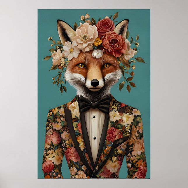 Fox In Suit Poster, Fox Portrait, Fox Oil Poster (Framsidan)