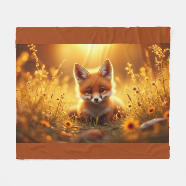 Fox in the flowers at sunrise fleecefilt (Framsidan (Horisontell))